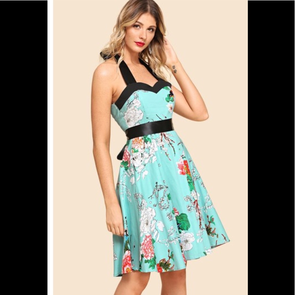 Summer Blue floral Halter Dress